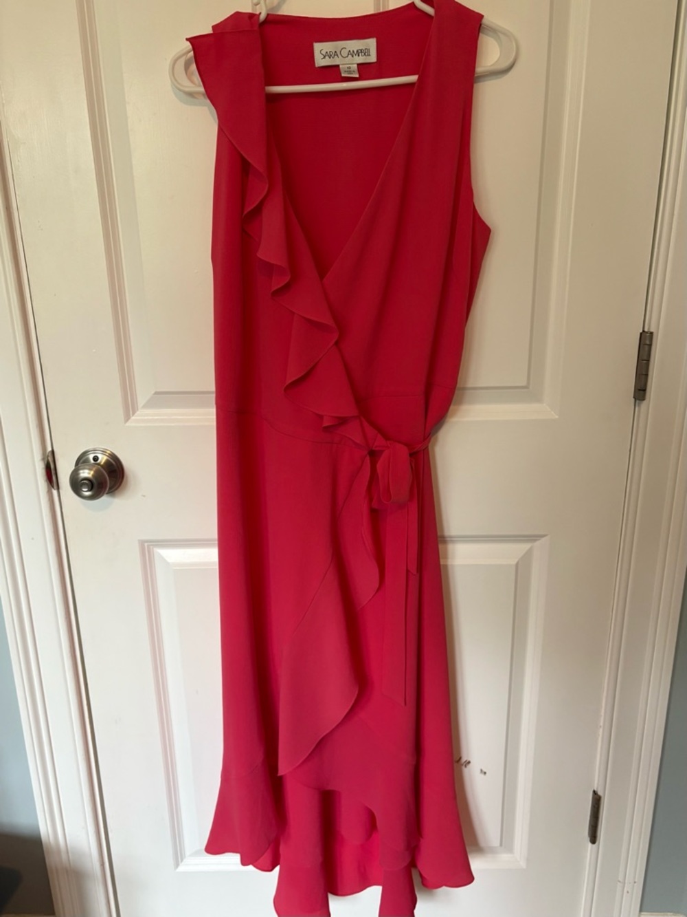 Sara Campbell Hot Pink Ruffle Wrap High-Low Dress